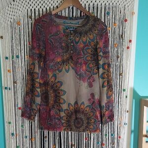 Desigual Women's Colorful Sheer Floral Blouse